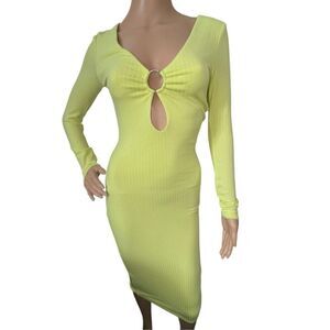 NWT Princess Polly Remi Bright Yellow Long Sleeve Fitted Ribbed Dress